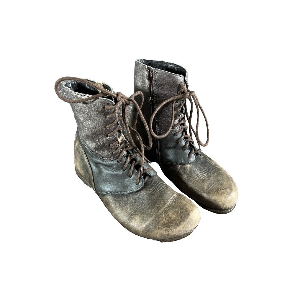 Naot Helm Lace Up Boots Aura Collection Leather Suede Metalic Gray US 7 EU 37